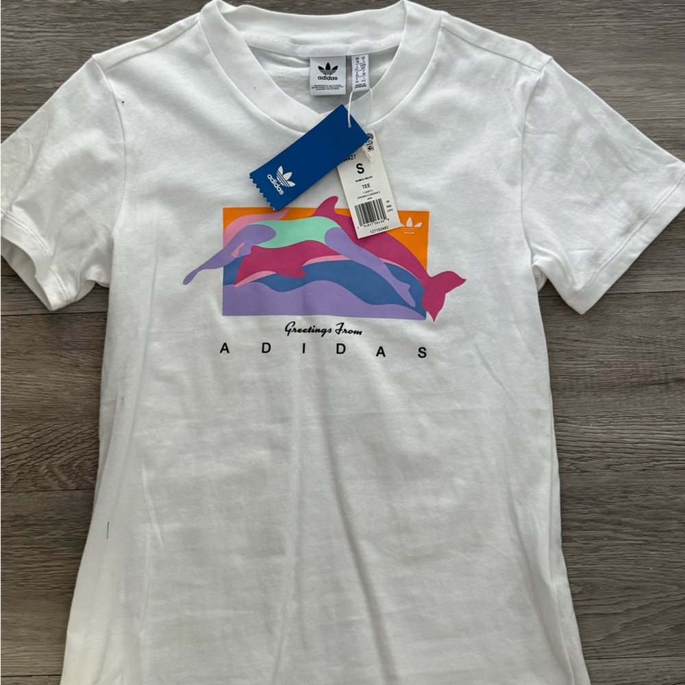 Adidas White Tee with Colorful Graphic